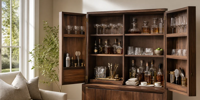 Organized home bar cabinet