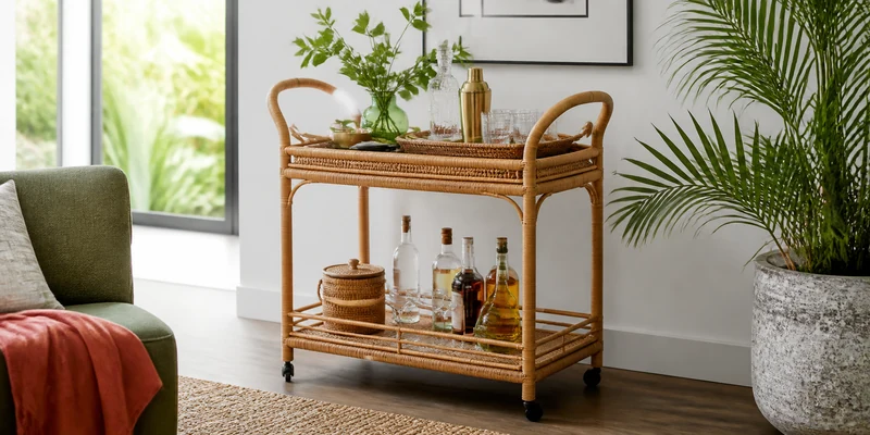 Styled bar cart beside a chair